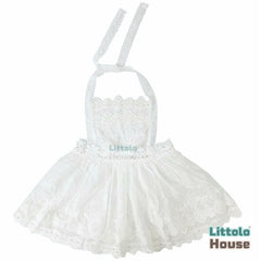 Baby Girl Lace Neck Knot Back Open Dress O140 | 1Y | Off White