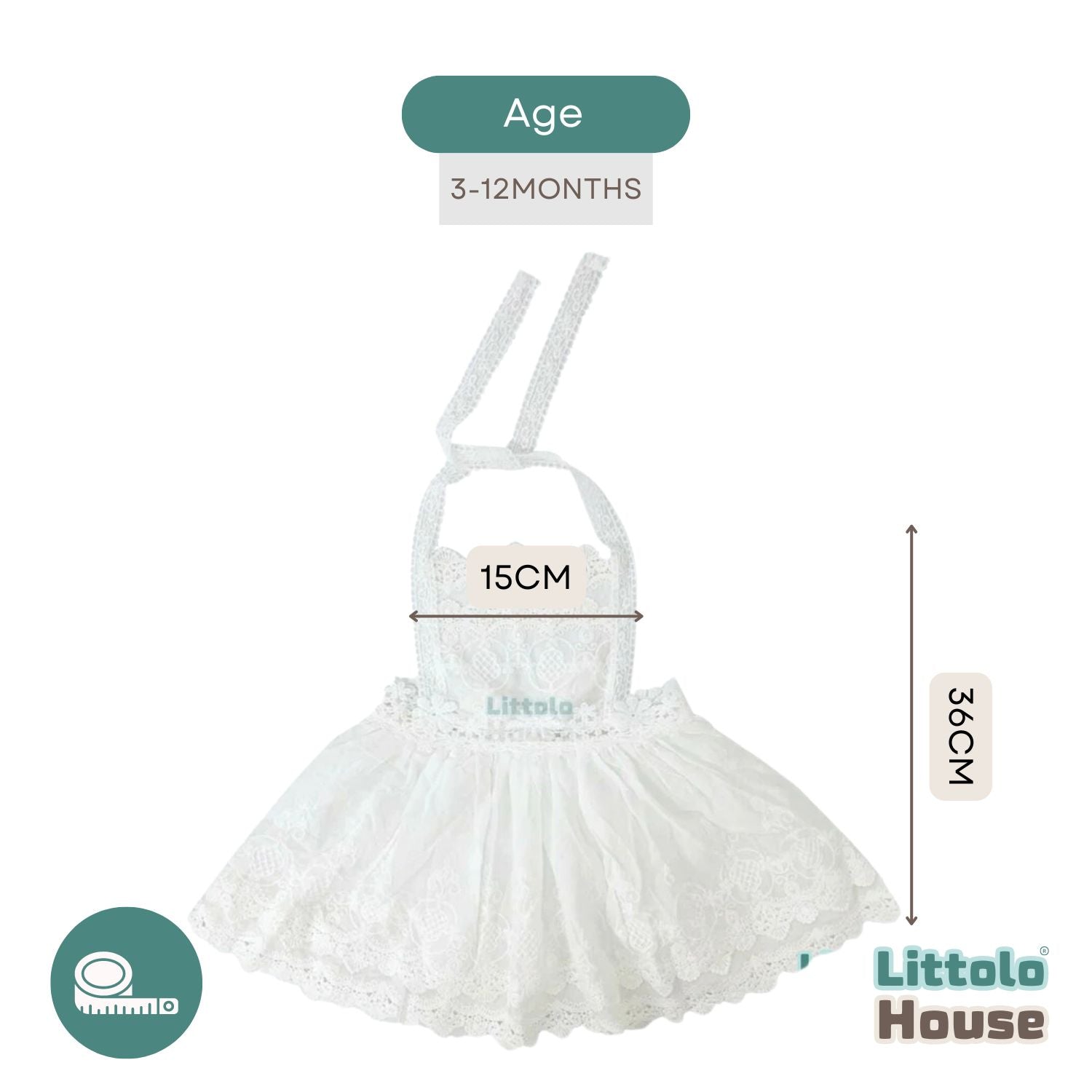 Baby Girl Lace Neck Knot Back Open Dress O140 | 1Y | Off White