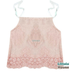 Baby Girl Lace Embroidered Tie Knot Shoulder Sleeveless Top O141 | 6M | Pink Peach