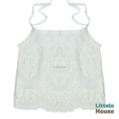 Baby Girl Lace Embroidered Tie Knot Shoulder Sleeveless Top O141 | 6M | White