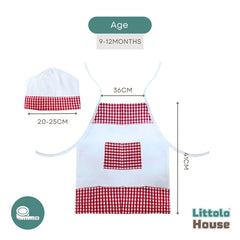 Baby Apron with Cap Outfit Chex pattern O145 | Red White