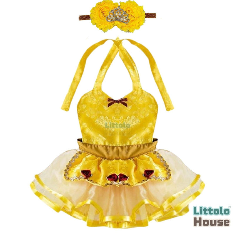 Baby Girl Belle Princess Costume Apron with Headband O147 | 6M | Yellow