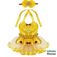 Baby Girl Belle Princess Costume Apron with Headband O147 | 6M | Yellow