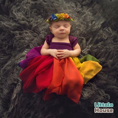 Baby Girl Rainbow Color Frock with Headband O148 | 3M | Multicolor Dark Shades