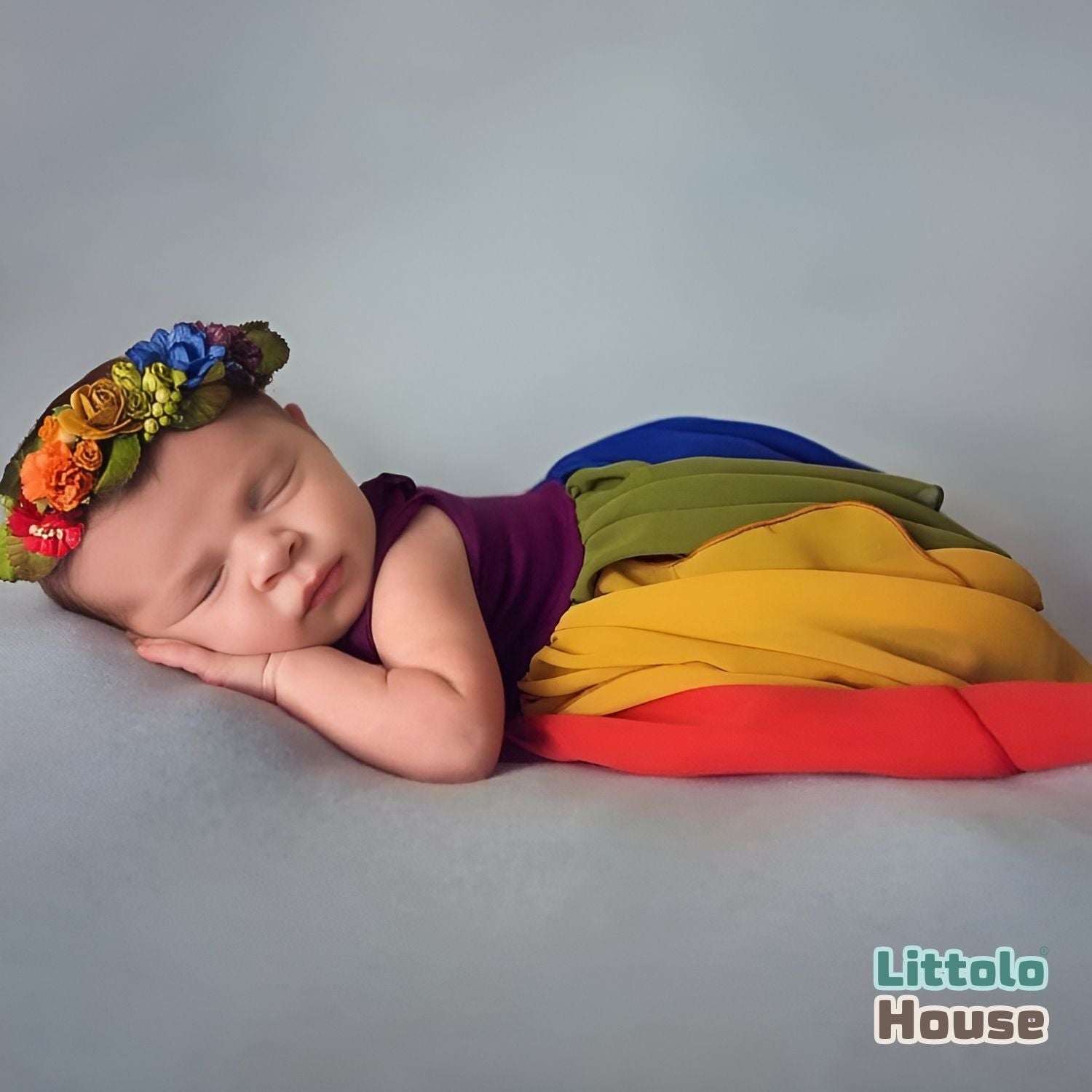 Baby Girl Rainbow Color Frock with Headband O148 | 3M | Multicolor Dark Shades