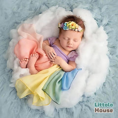 Baby Girl Rainbow Color Frock with Headband O149 | 3M | Multicolor Pastel Shades