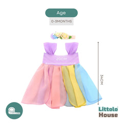 Baby Girl Rainbow Color Frock with Headband O149 | 3M | Multicolor Pastel Shades