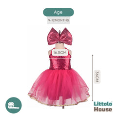 Baby Girl Barbie Costume Frock with Jumbo Hair Bow Clip O150 | 1Y | Dark Pink