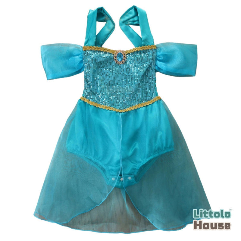 Baby Girl Aladdin Jasmine Princess Costume Romper O155 | 1Y | Turquoise