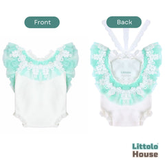 Baby Girl Lace Net Romper with Headband O156 | NB | Sage Green