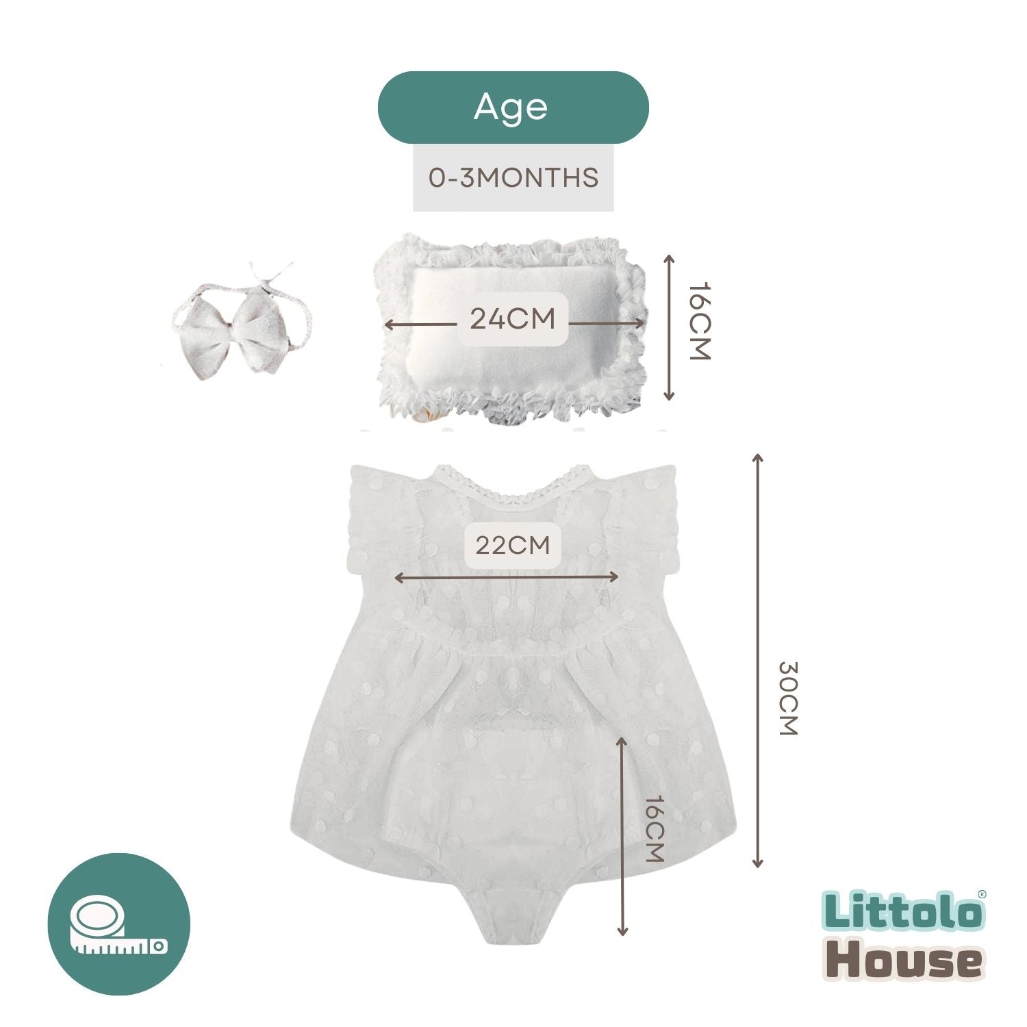 Baby Girl Lace Frill Frock with Posing Aid, Headband & Shorts O158 | NB | White