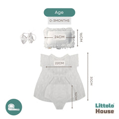 Baby Girl Lace Frill Frock with Posing Aid, Headband & Shorts O158 | NB | White