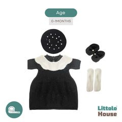 Baby Fashion Fiesta Costume Wool Hand Knitted Romper, Bib, Hat, Socks & Booties O160 | 3M | Black White