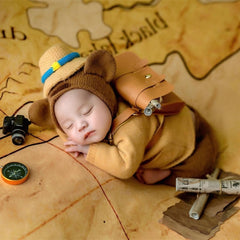 Baby Explorer Costume Wool Hand Knitted Romper with Hat O161 | NB | Mustard