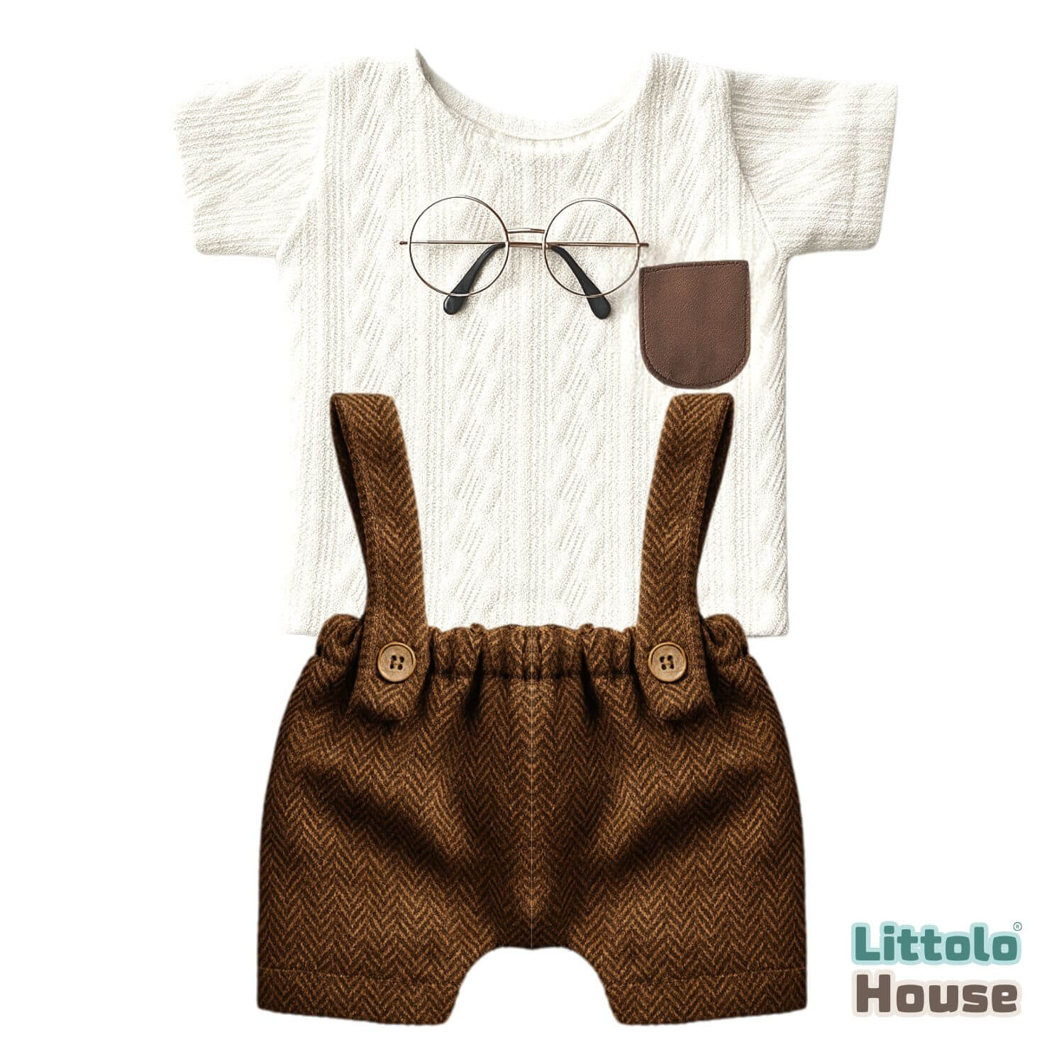 Baby Tshirt and Suspender Pant Costume O163 | NB | Coffee White