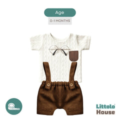 Baby Tshirt and Suspender Pant Costume O163 | NB | Coffee White