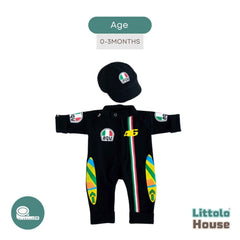 Baby Motorcycle Riding Racing Costume Romper & Cap O165 | NB | Black