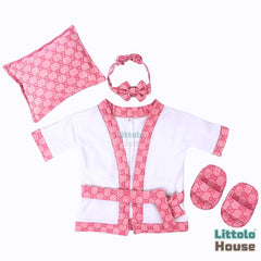 Baby Celebrity Bathrobe Costume, Pillow, Slipper & Hheadband O167 | 6M | Pastel Pink