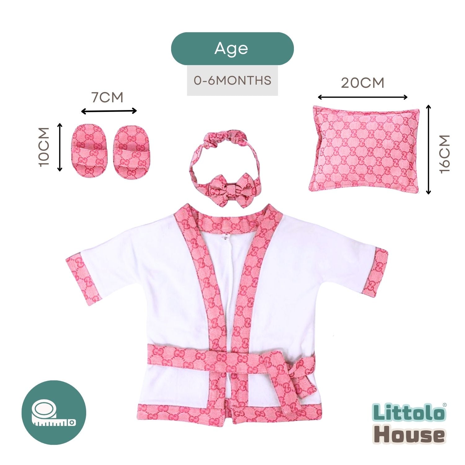 Baby Celebrity Bathrobe Costume, Pillow, Slipper & Hheadband O167 | 6M | Pastel Pink