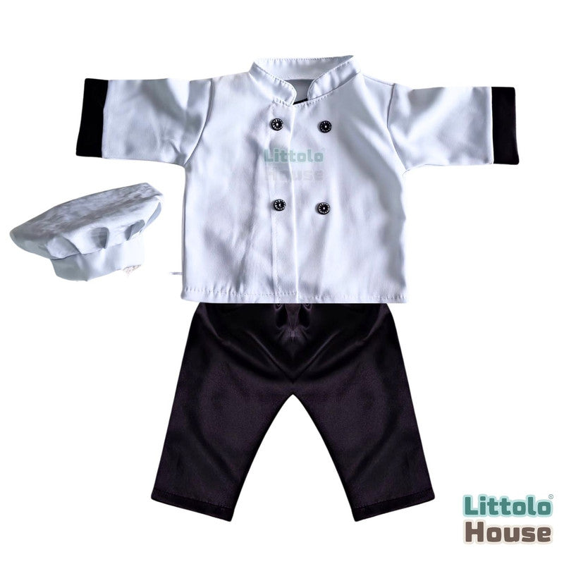 Baby Chef Baker Professional Cook Costume Shirt, Pant & Hat O169 | 3M | Black White