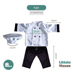 Baby Chef Baker Professional Cook Costume Shirt, Pant & Hat O169 | 3M | Black White