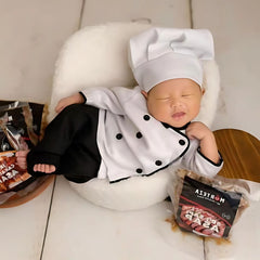 Baby Chef Baker Professional Cook Costume Shirt, Pant & Hat O169 | 3M | Black White