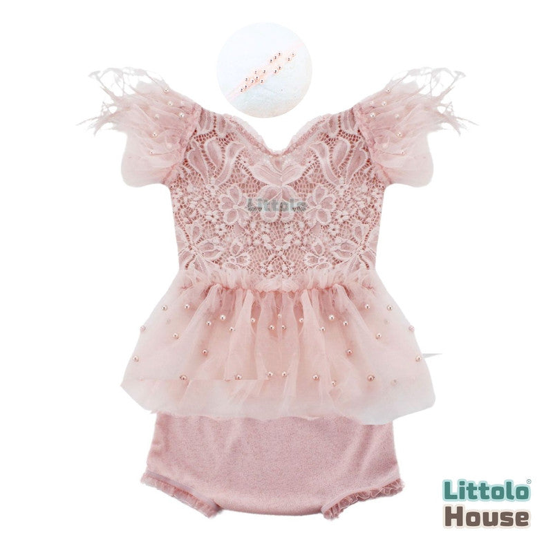 Baby Girl Lace Frock & Headband O170 | NB | Pink