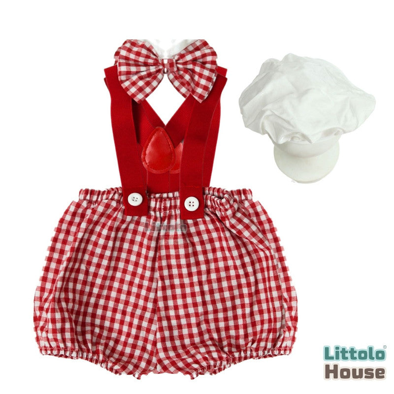 Baby Chef Costume Shorts with Cap & Bow Tie O174 | 3M | Red White