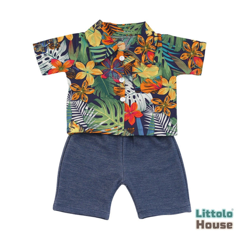 Baby Boy Summer Floral Printed Holiday Beach Outfit Short Sleeve Shirt & Short O177 | 3M | Multicolour