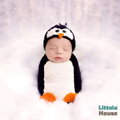 Baby Wool Knit Crochet Penguin Sleeping Bag with Hat O178 | NB | Black White