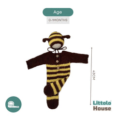 Baby Wool Knit Bee Romper with Bonnet O179 | NB | Yellow Brown