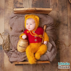 Baby Wool Knit Pooh Romper with Bonnet O181 | NB | Orange Yellow