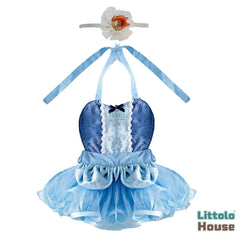 Baby Girl Cinderella Lace Outer Apron Frock with Crown Headband O186 | 6M | Sky