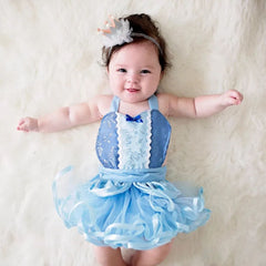 Baby Girl Cinderella Lace Outer Apron Frock with Crown Headband O186 | 6M | Sky