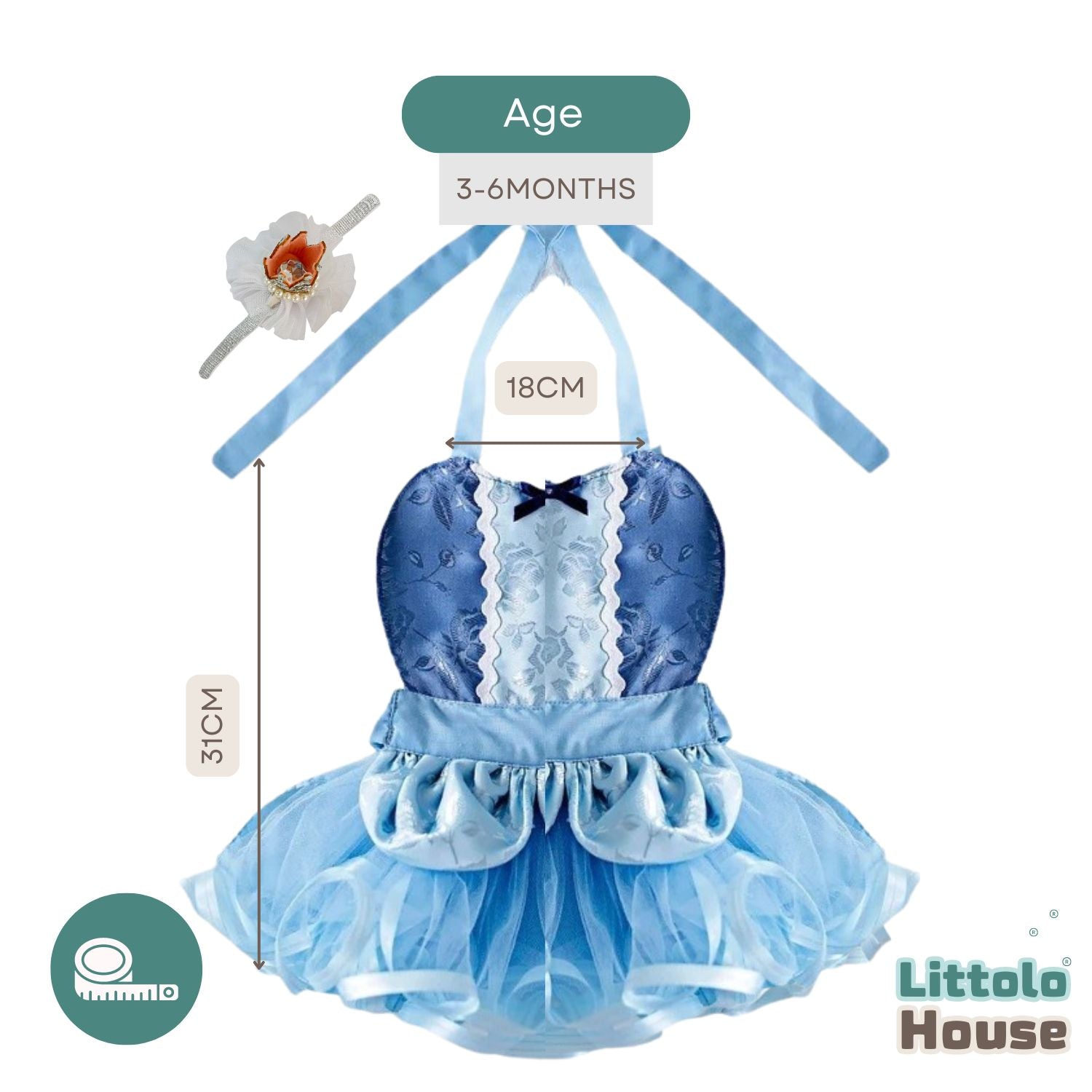 Baby Girl Cinderella Lace Outer Apron Frock with Crown Headband O186 Littolo House