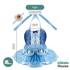 Baby Girl Cinderella Lace Outer Apron Frock with Crown Headband O186 | 6M | Sky