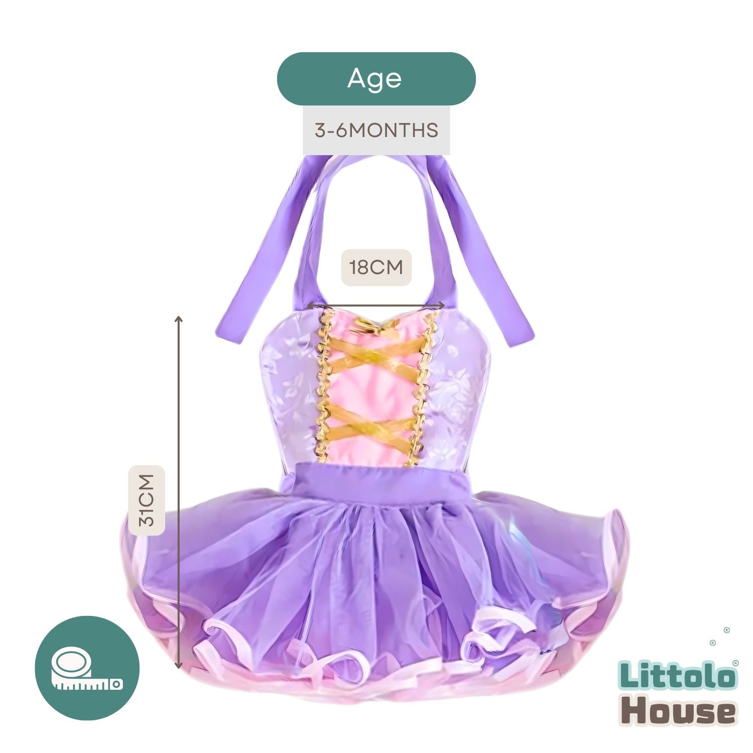 Baby Girl Snow Rapunzell Lace Outer Apron Frock with Headband O187 | 6M | Purple