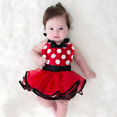 Baby Girl Minnie Lace Outer Apron Frock with Crown Headband O189 | 6M | Red