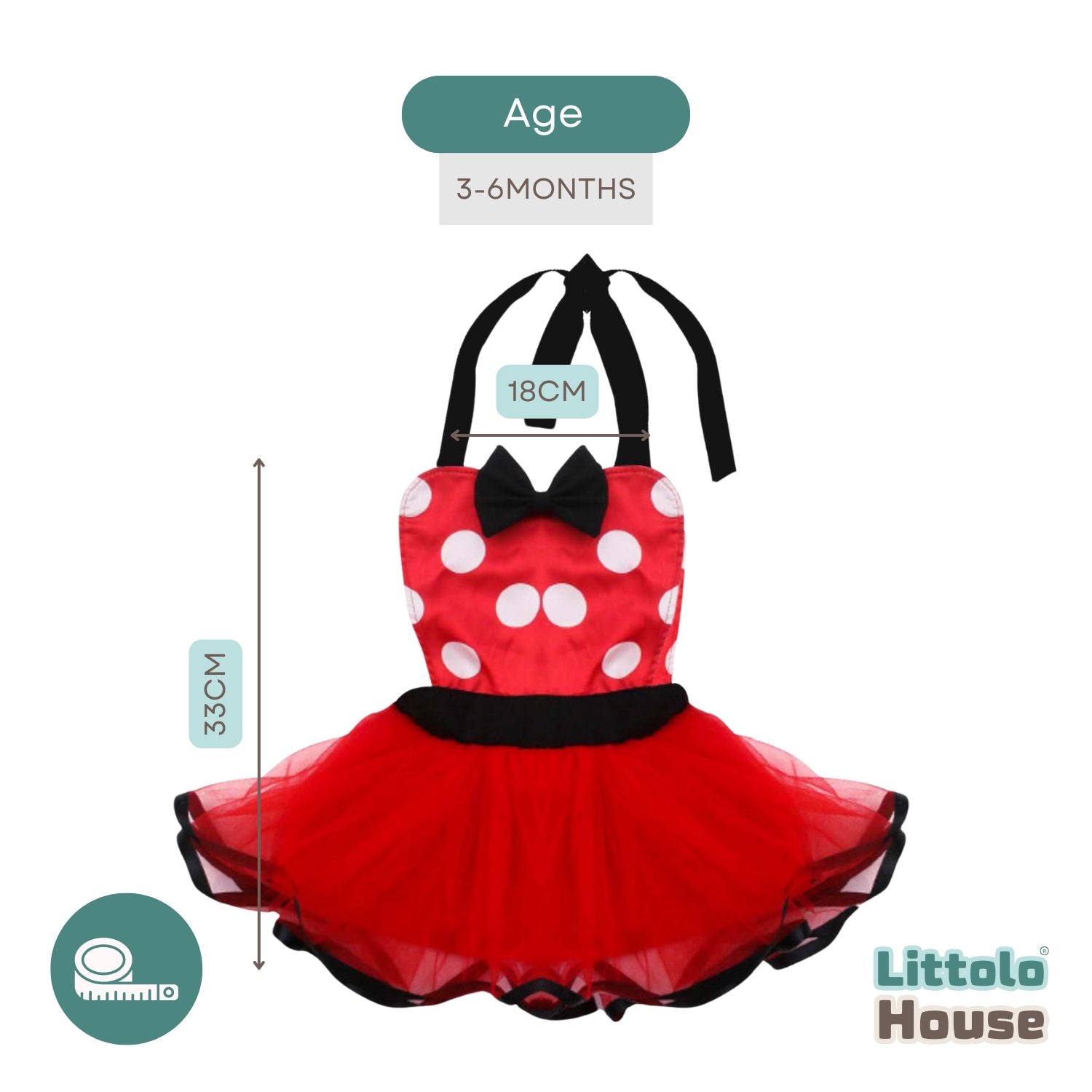 Baby Girl Minnie Lace Outer Apron Frock with Crown Headband O189 | 6M | Red