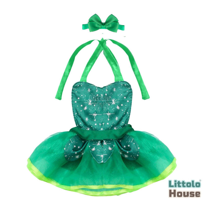 Baby Girl Tinkerbell Lace Outer Apron Frock with Crown Headband O190 | 6M | Green