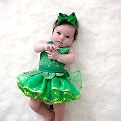 Baby Girl Tinkerbell Lace Outer Apron Frock with Crown Headband O190 | 6M | Green