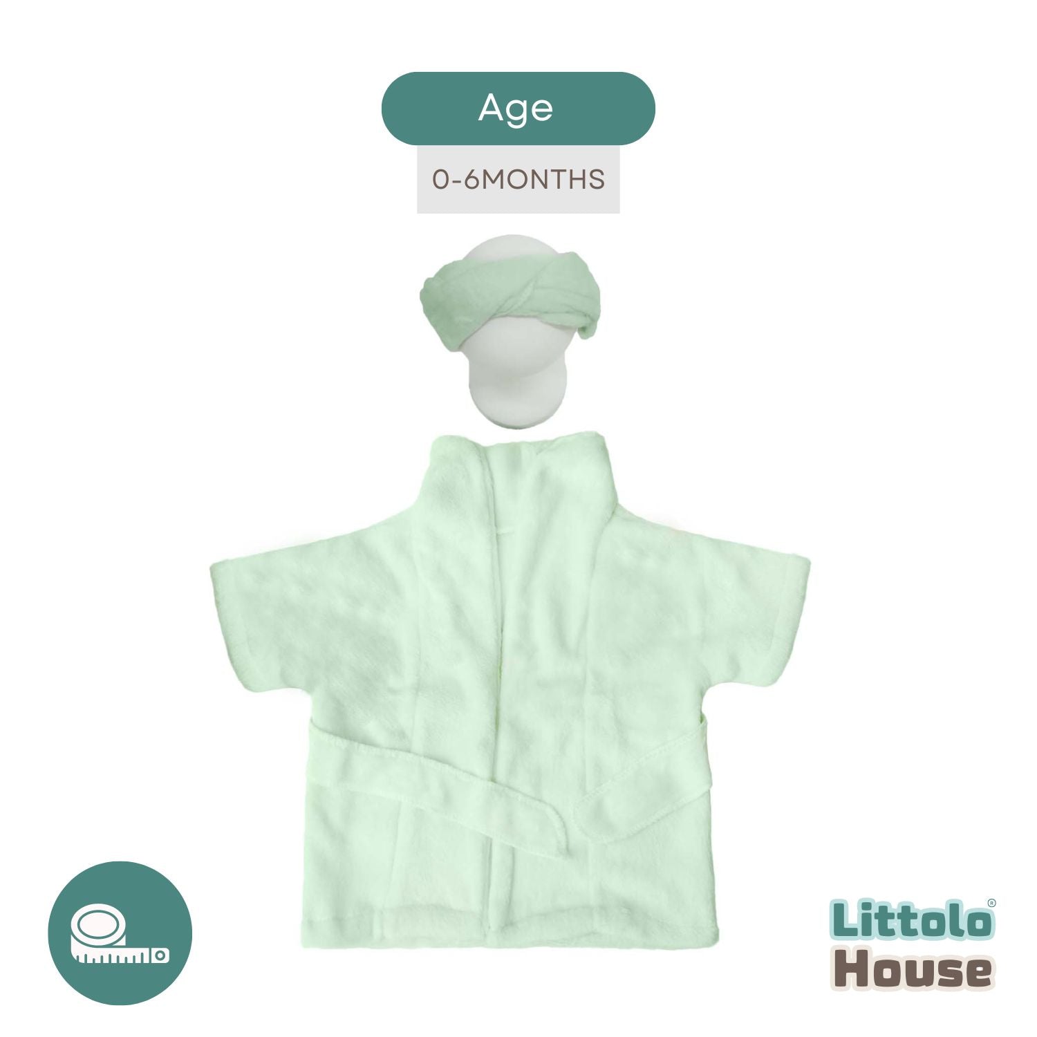 Baby Bathrobe with Hair Towel O205 | 6M | Mint