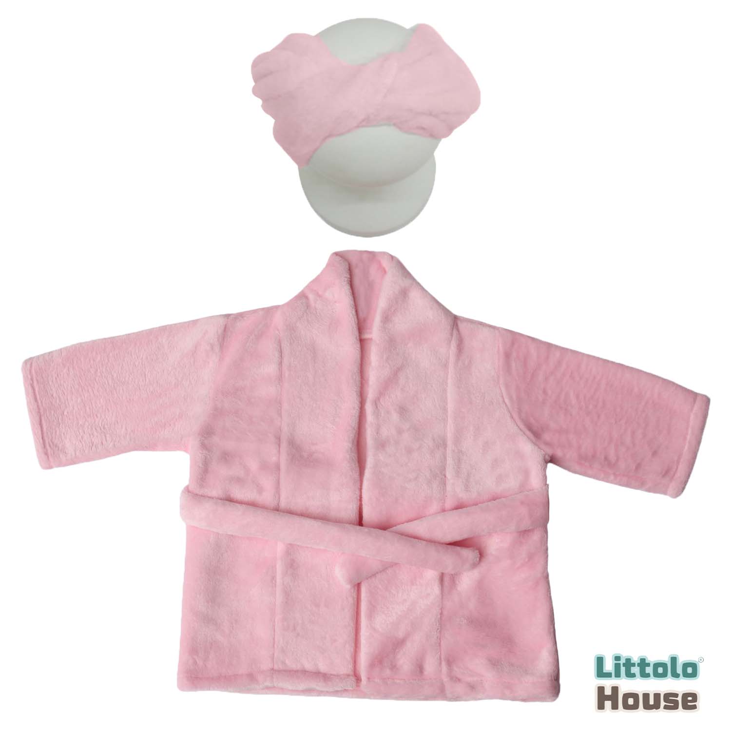 Baby Bathrobe with Hair Towel O205 | 6M | Pink