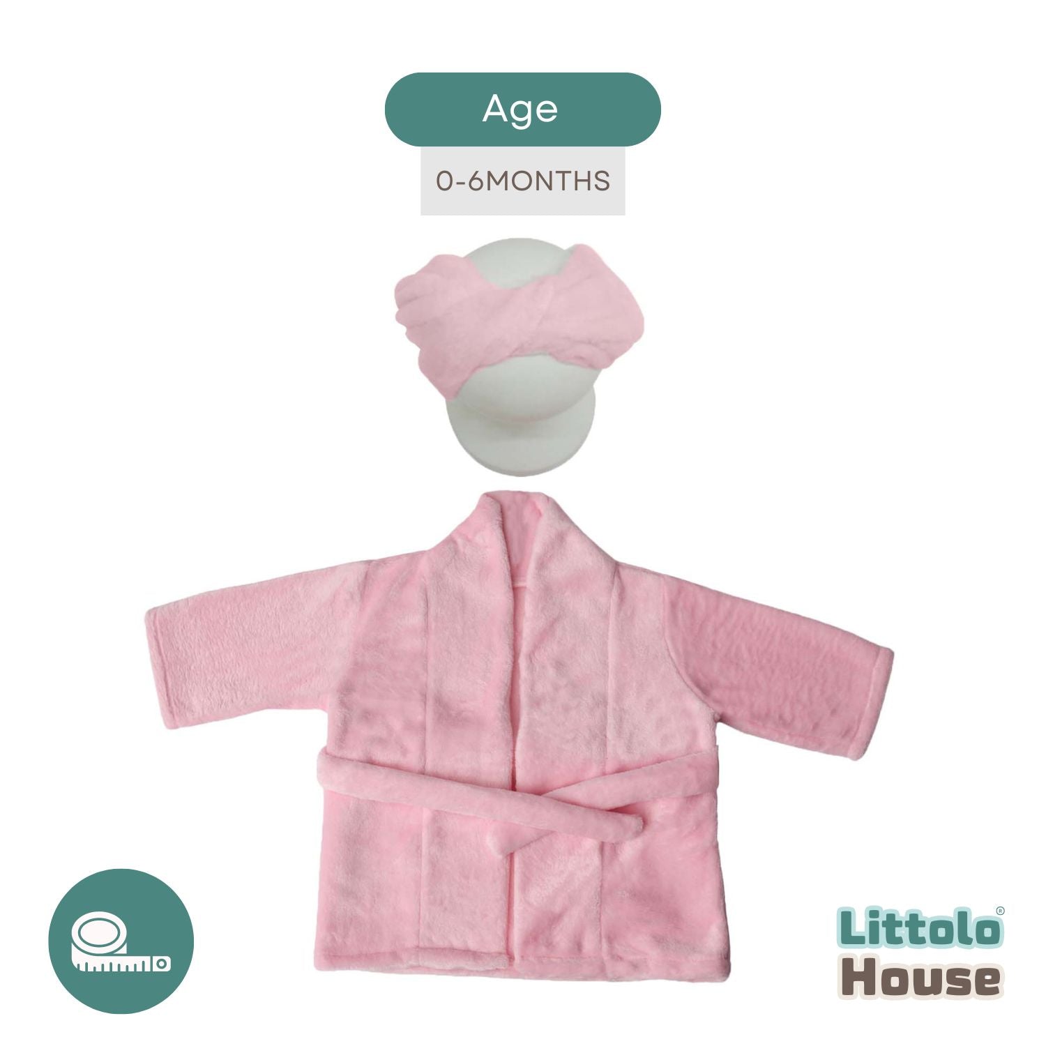 Baby Bathrobe with Hair Towel O205 | 6M | Pink