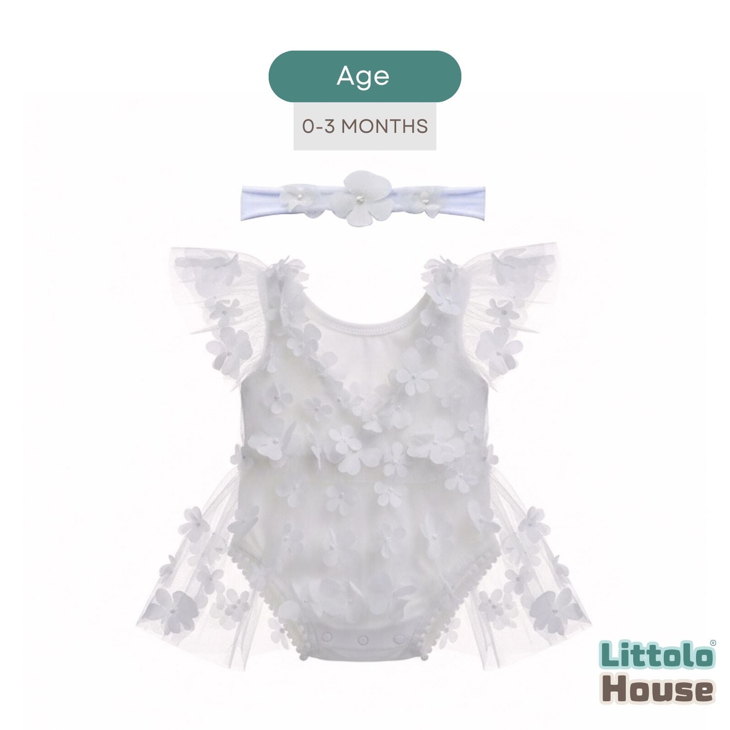 Baby Girl Net Lace Romper with Headband O208 | 3M | White