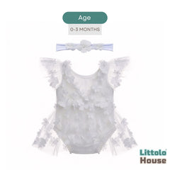 Baby Girl Net Lace Romper with Headband O208 | 3M | White