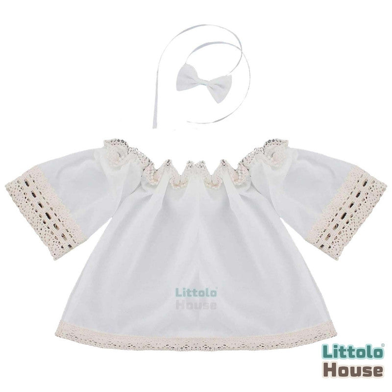 Baby Girl Lace Off-Shoulder Top with Bow Headband O209 | 1Y | Milky White