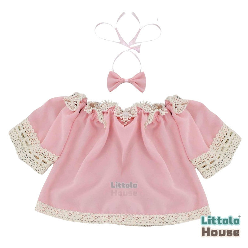 Baby Girl Lace Off-Shoulder Top with Bow Headband O209 | 1Y | Pink