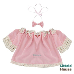 Baby Girl Lace Off-Shoulder Top with Bow Headband O209 | 1Y | Pink