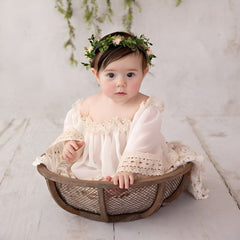 Baby Girl Lace Off-Shoulder Top with Bow Headband O209 | 1Y | Milky White